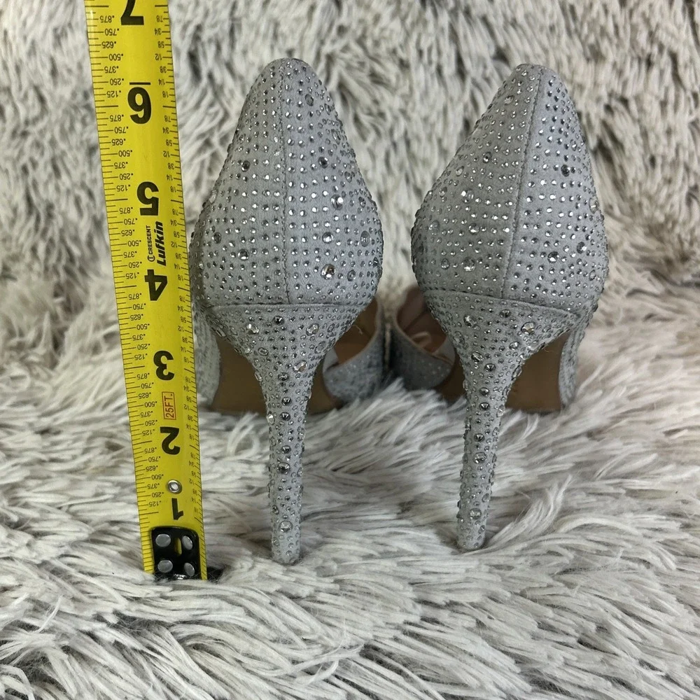 BCBG‎ Generation Silver Rhinestone Glitter D'orsay Stiletto Pointed Toe Sz 7.5